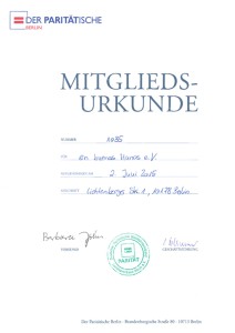 Mitgliedsurkunde EBM e. V. im Paritäter